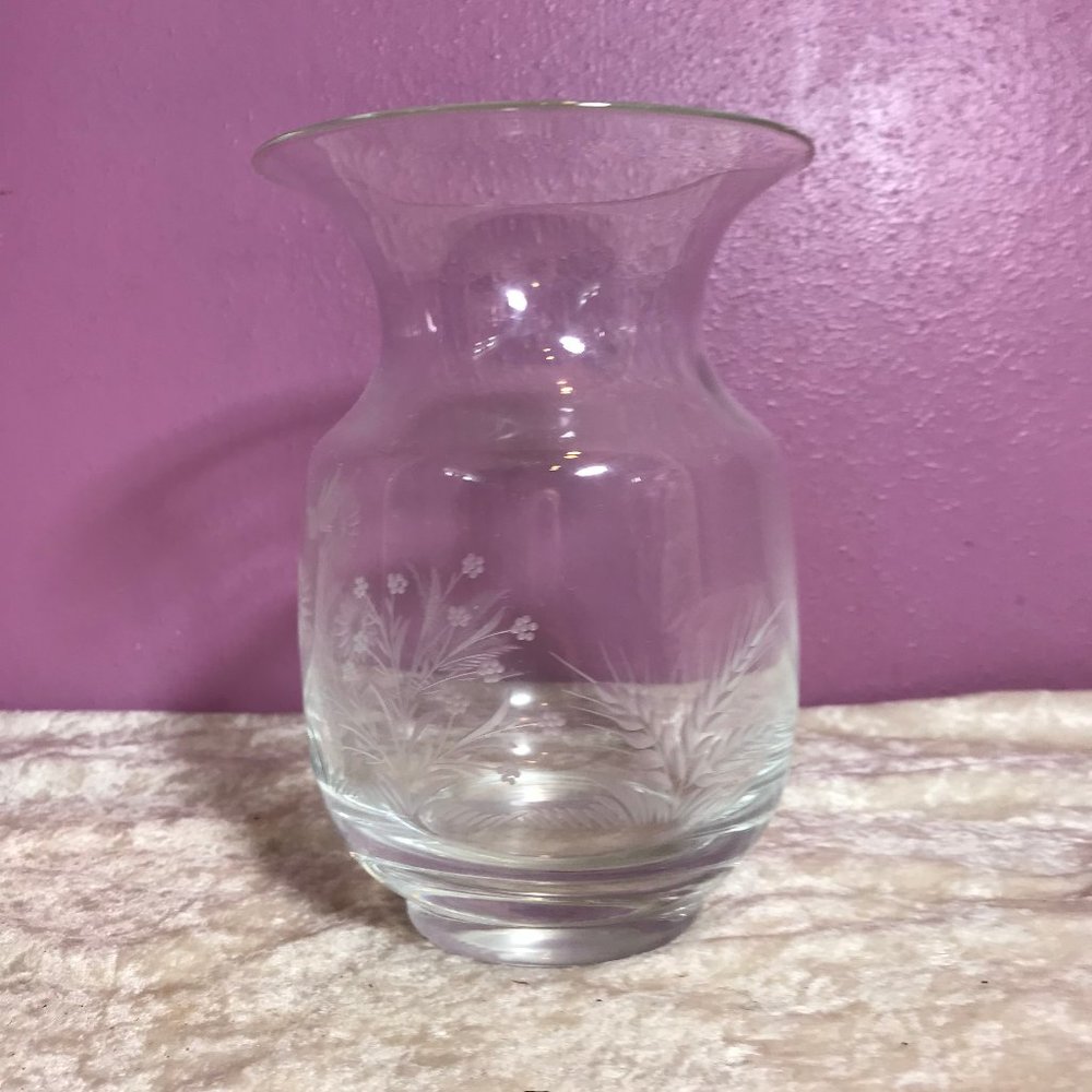 Vintage * Etched Floral Daisy Print Vase EUC Retro Home Decoration Flare Flowers - Picture 2 of 6